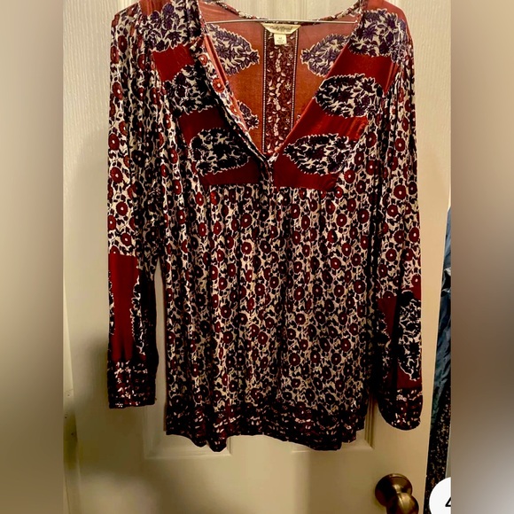 Lucky Brand Women Colorful Top Long Sleeve Blouse Boho Size M Casual - Picture 2 of 7
